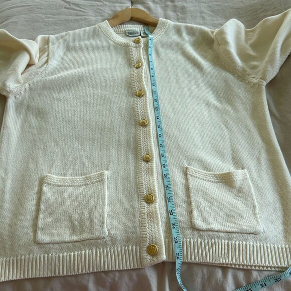 Vintage Cream Button-Up Cardigan Sweater With Pockets L/XL 100% Acrylic - Picture 8 of 10
